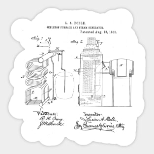 Skeleton Furnace and Steam Generator Vintage Patent Hand Drawing Sticker